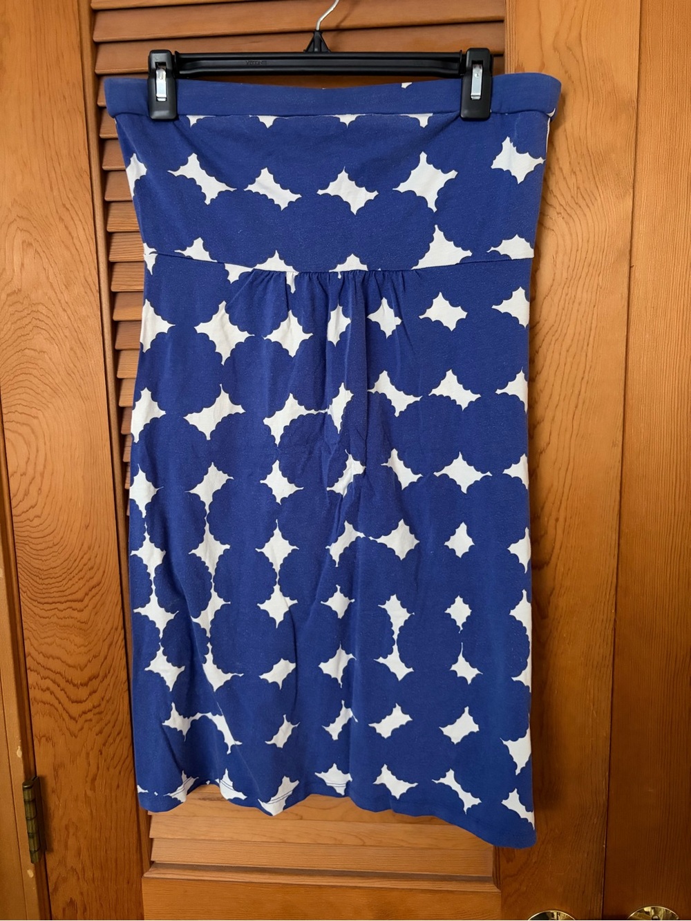 Boden Strapless Cobalt Blue White Geometric mini dress size 6R